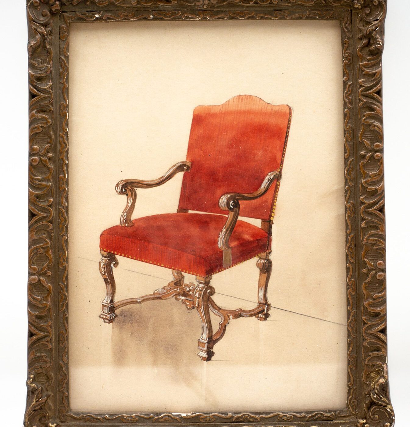 Framed Watercolor of Louis XIV Chair, French, 19th Century