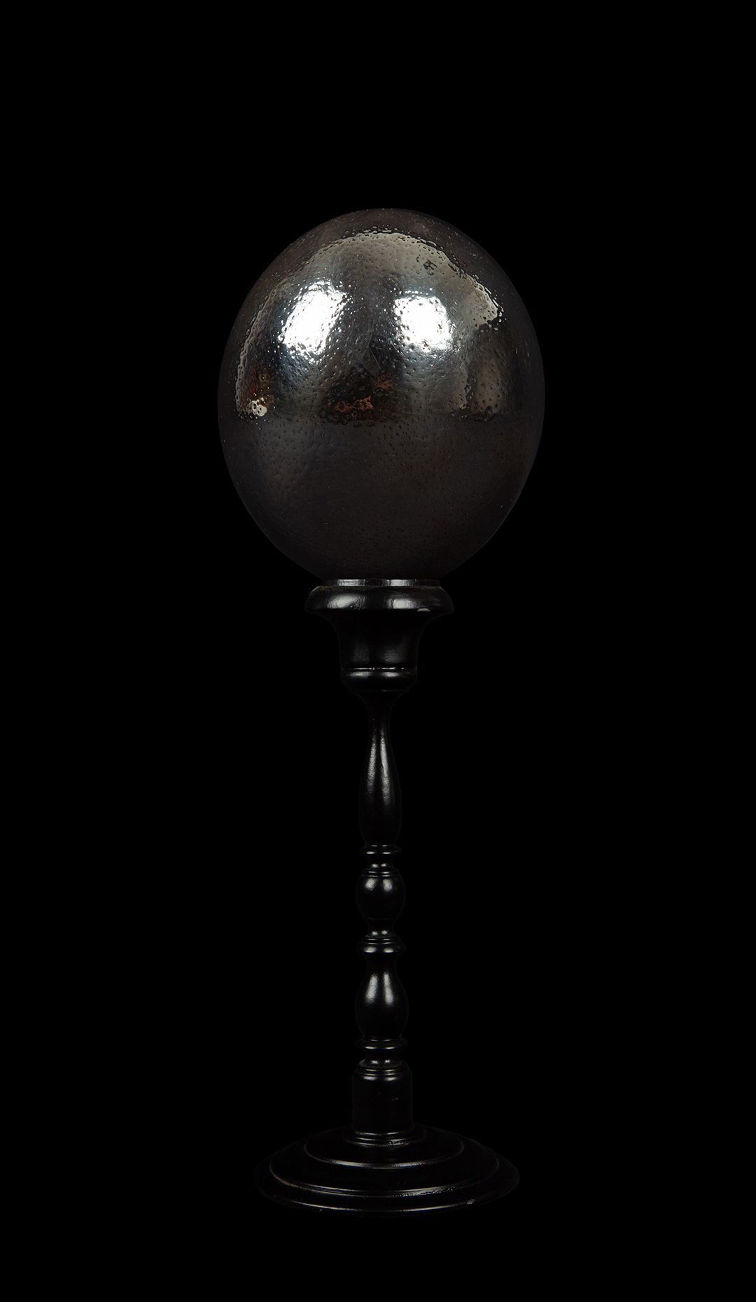 Mounted Silvered Ostrich Egg, 15.25