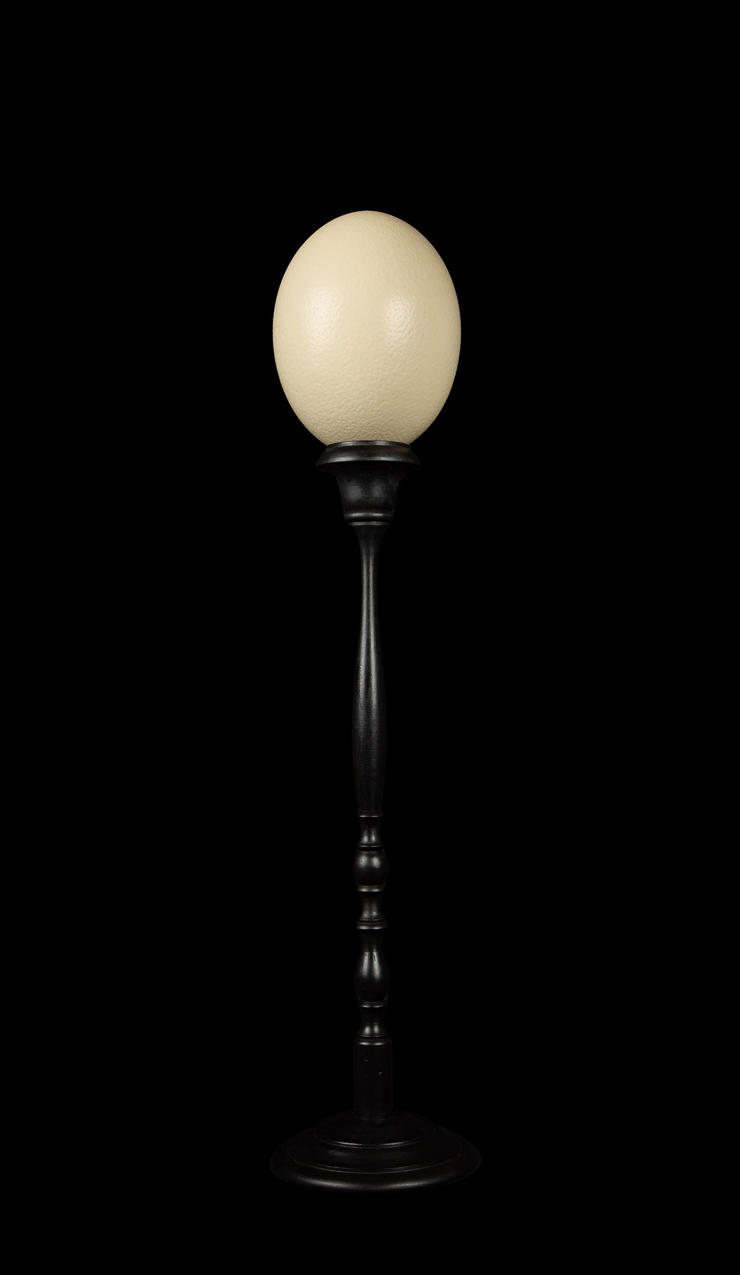 Mounted Ostrich Egg, Tall w/ Tall Wood Finial, 18.25