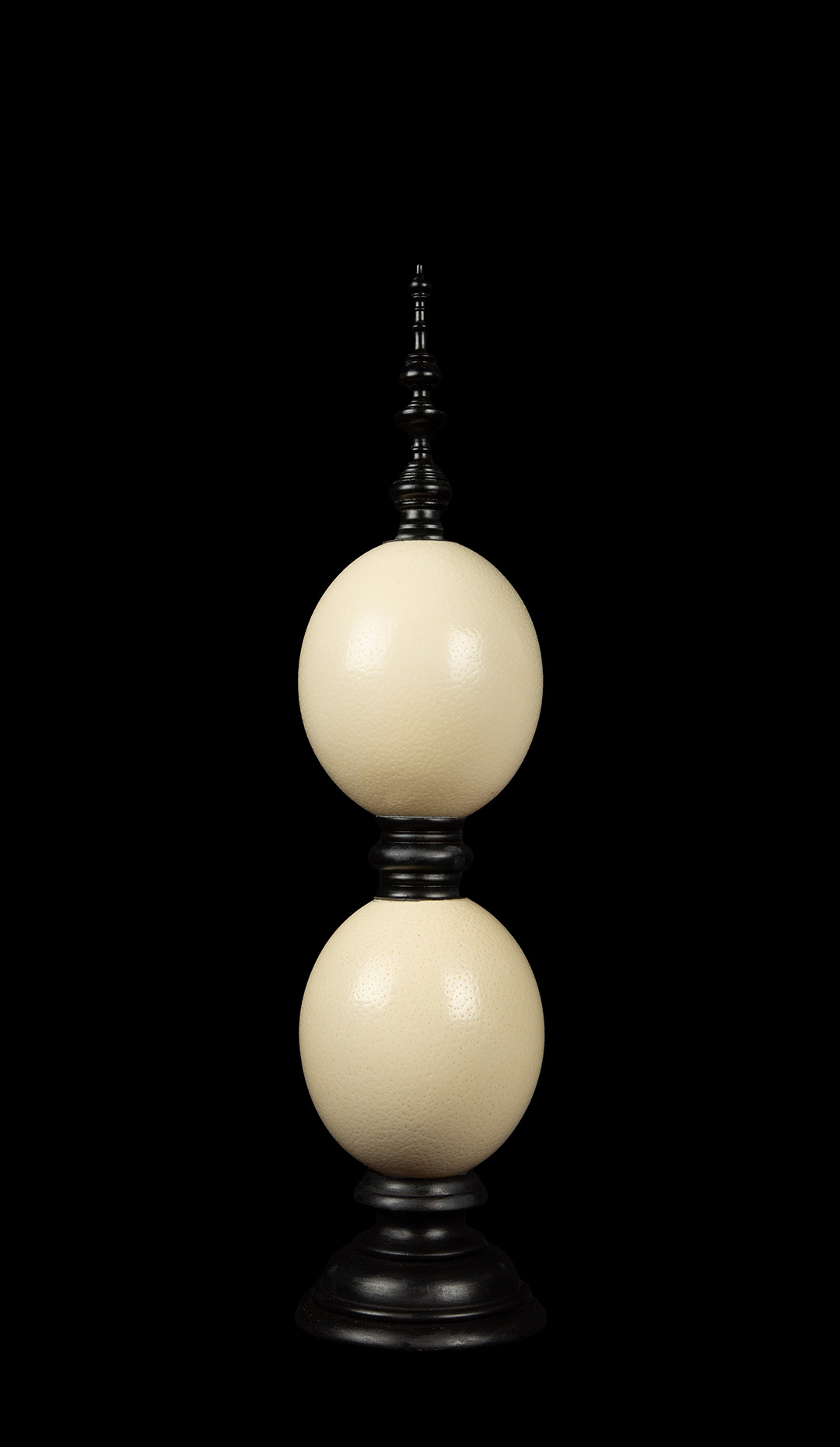 Double Mounted Ostrich Eggs, 24″ H
