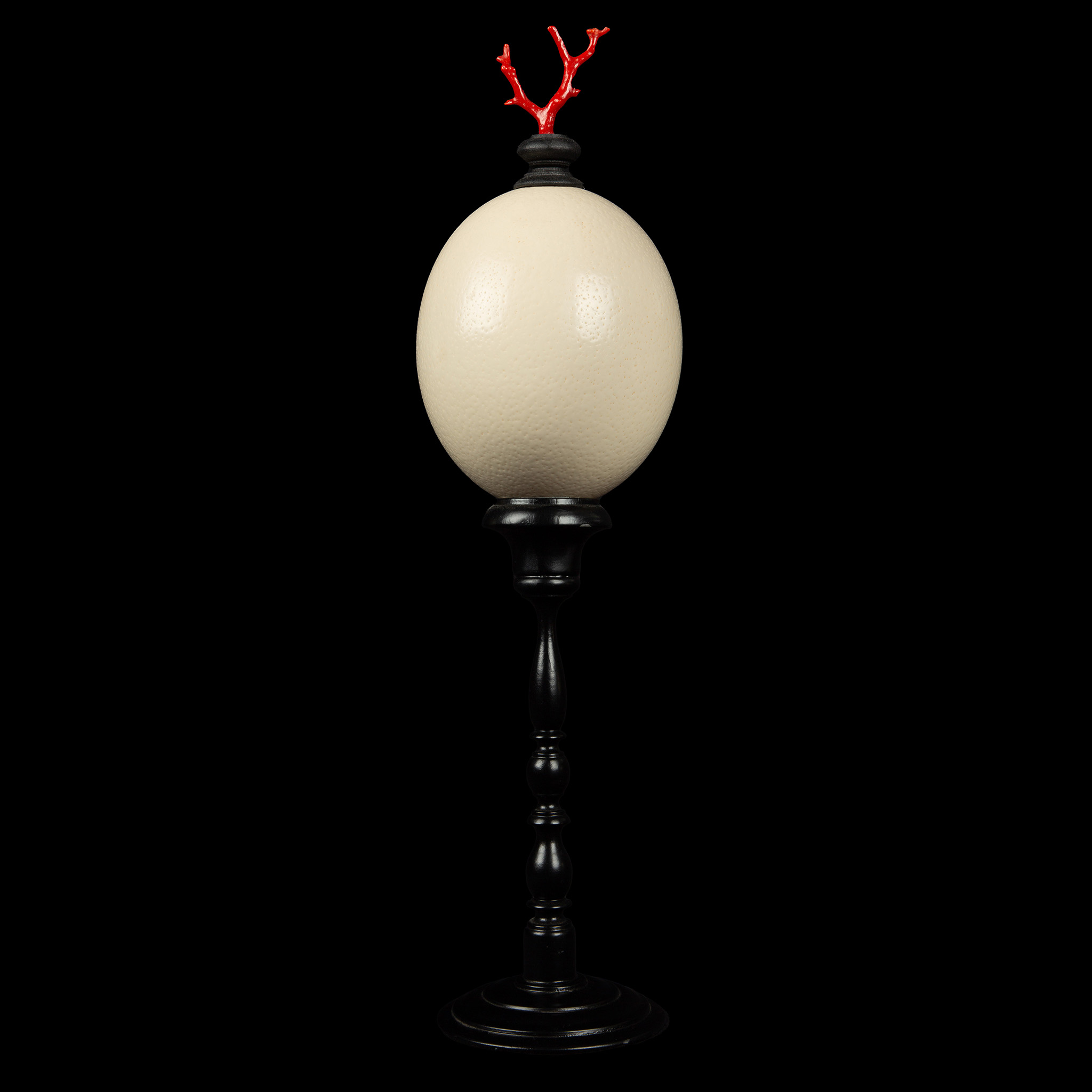 Mounted Ostrich Egg, Tall with Coral Finial, 18.5
