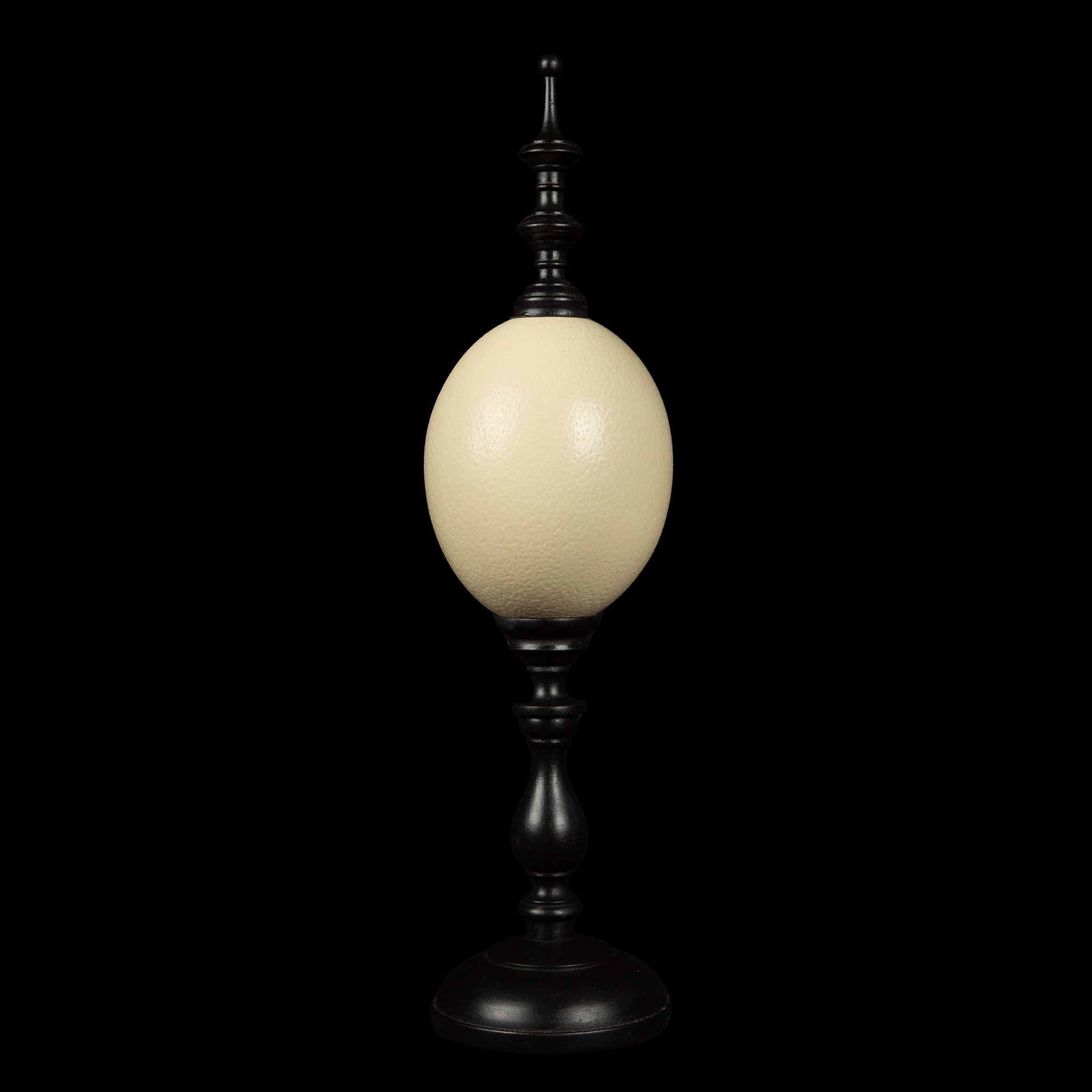 Mounted Ostrich Egg, Tall w/ Tall Wood Finial, 18.25