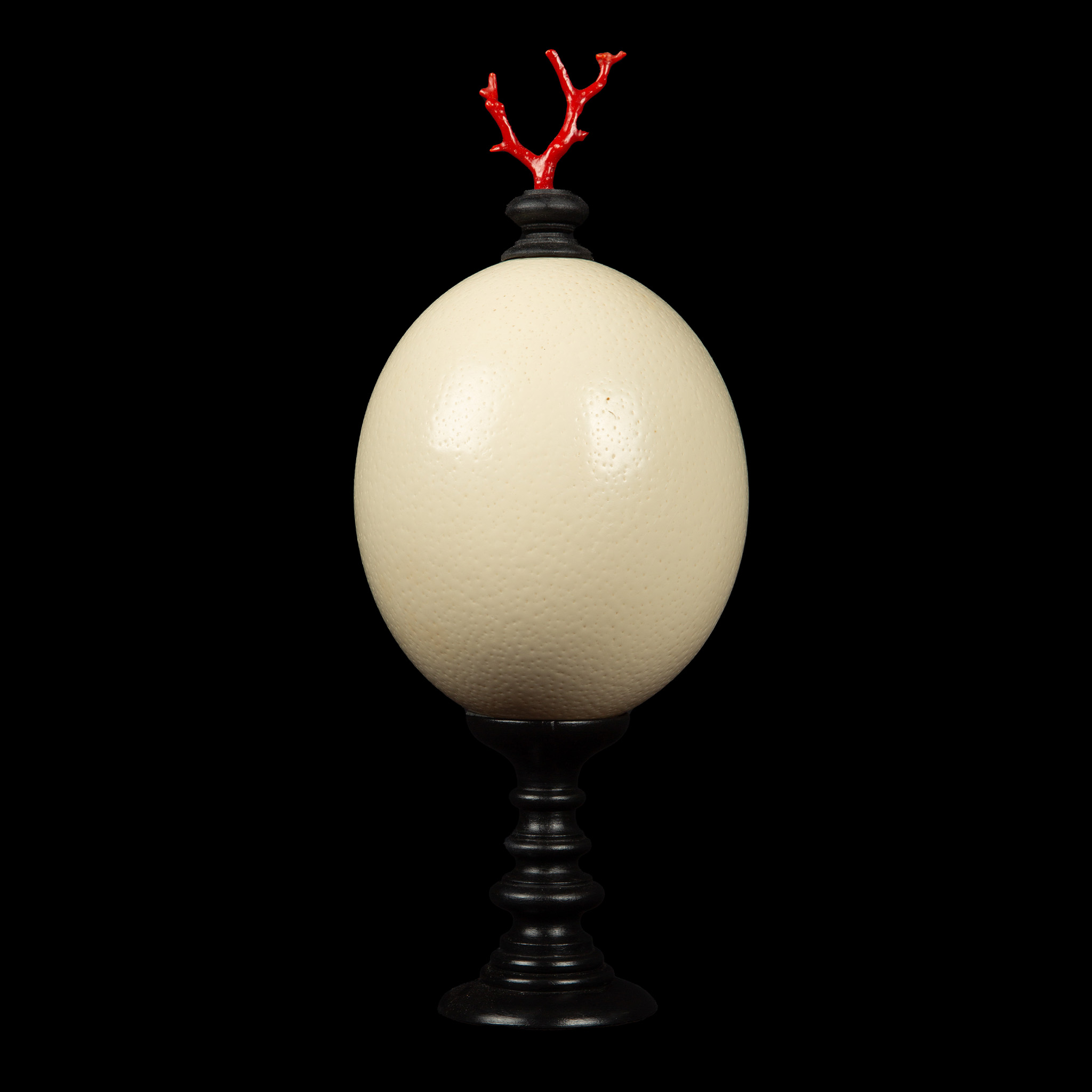 Mounted Ostrich Egg, Small with Coral Finial, 11.5