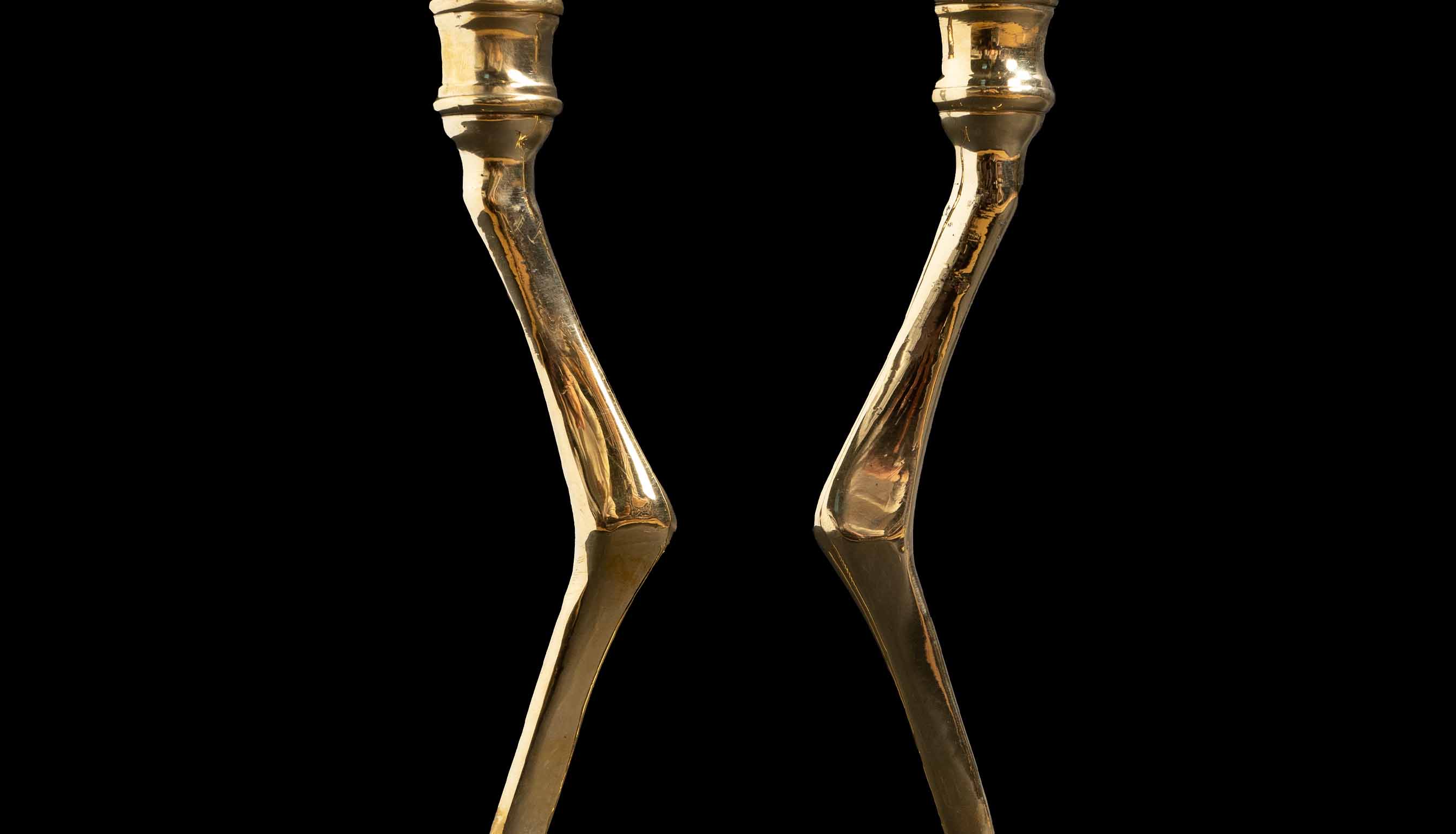 Creel and Gow Small Brass Tingis Bird Foot Candlesticks