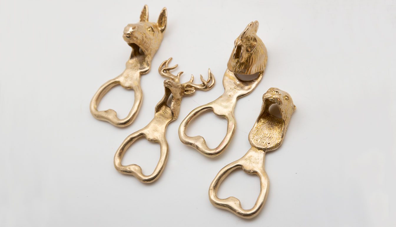 Brass animal bottle opener (Donkey / Buck / Chicken / Otter)