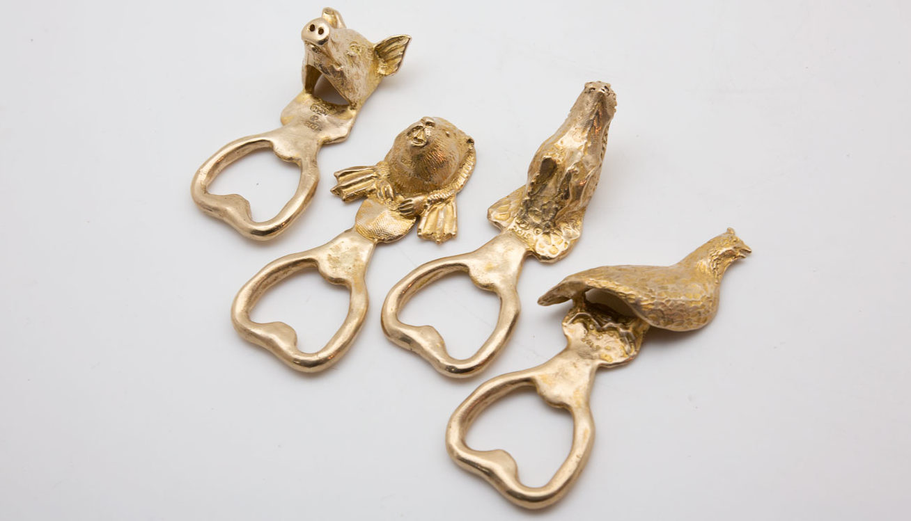 Brass animal bottle opener (pig-beaver-alligator-quail)