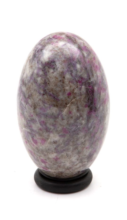 Lingam Ruby in Matrix Stone. Sits on Black wooden base, 7 inch Height