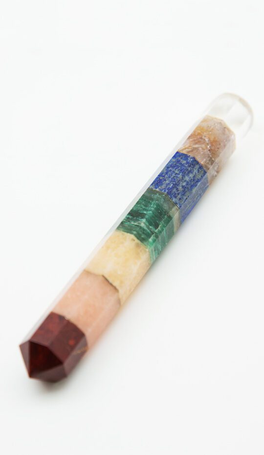 Mineral Sampler made of seven stones, comprised of: clear quartz, amethyst, lapis lazuli, yellow adventurine, orange adventurine, and red jasper.
