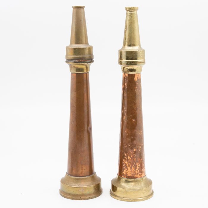 Pair of Brass and Copper Vintage Fire Hose Nozzles