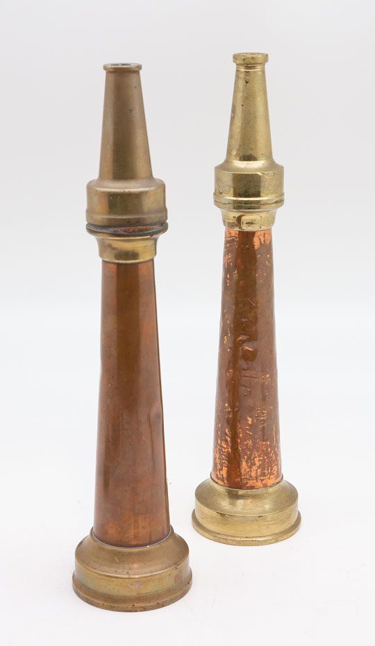 Pair of Brass and Copper Vintage Fire Hose Nozzles - 16 inch