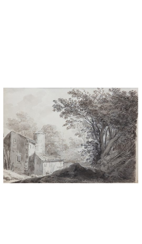 small picture of an 18th century watercolor of Constantin d'Aix representing a barn