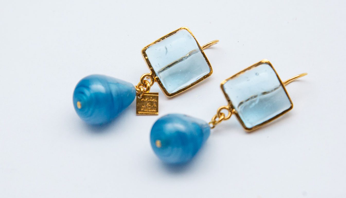 light blue and sky blue with gold hook earring