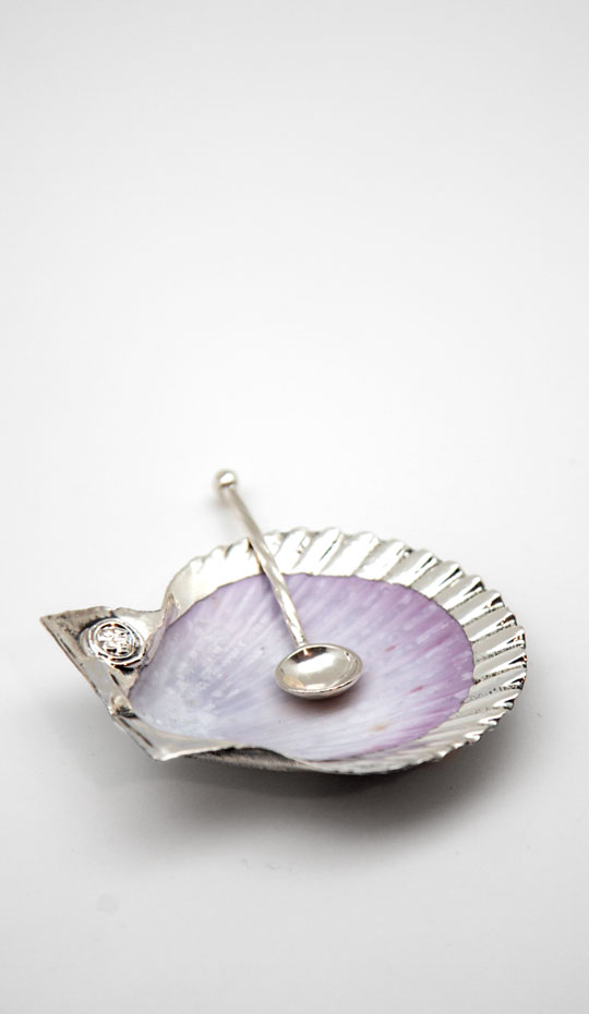 Silver Salt Cockle with Sterling Silver Spoon