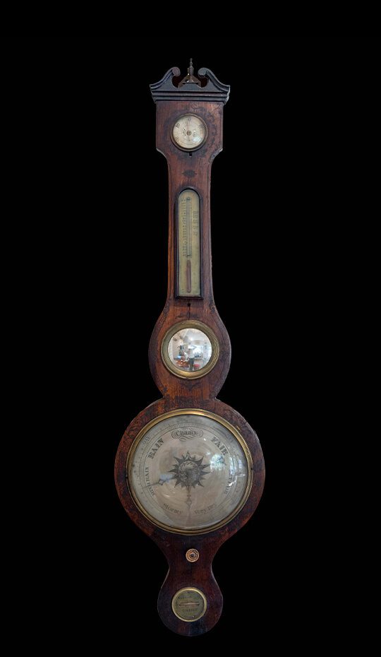 Regency English Black Painted Rosewood Banjo Barometer Circa 1800