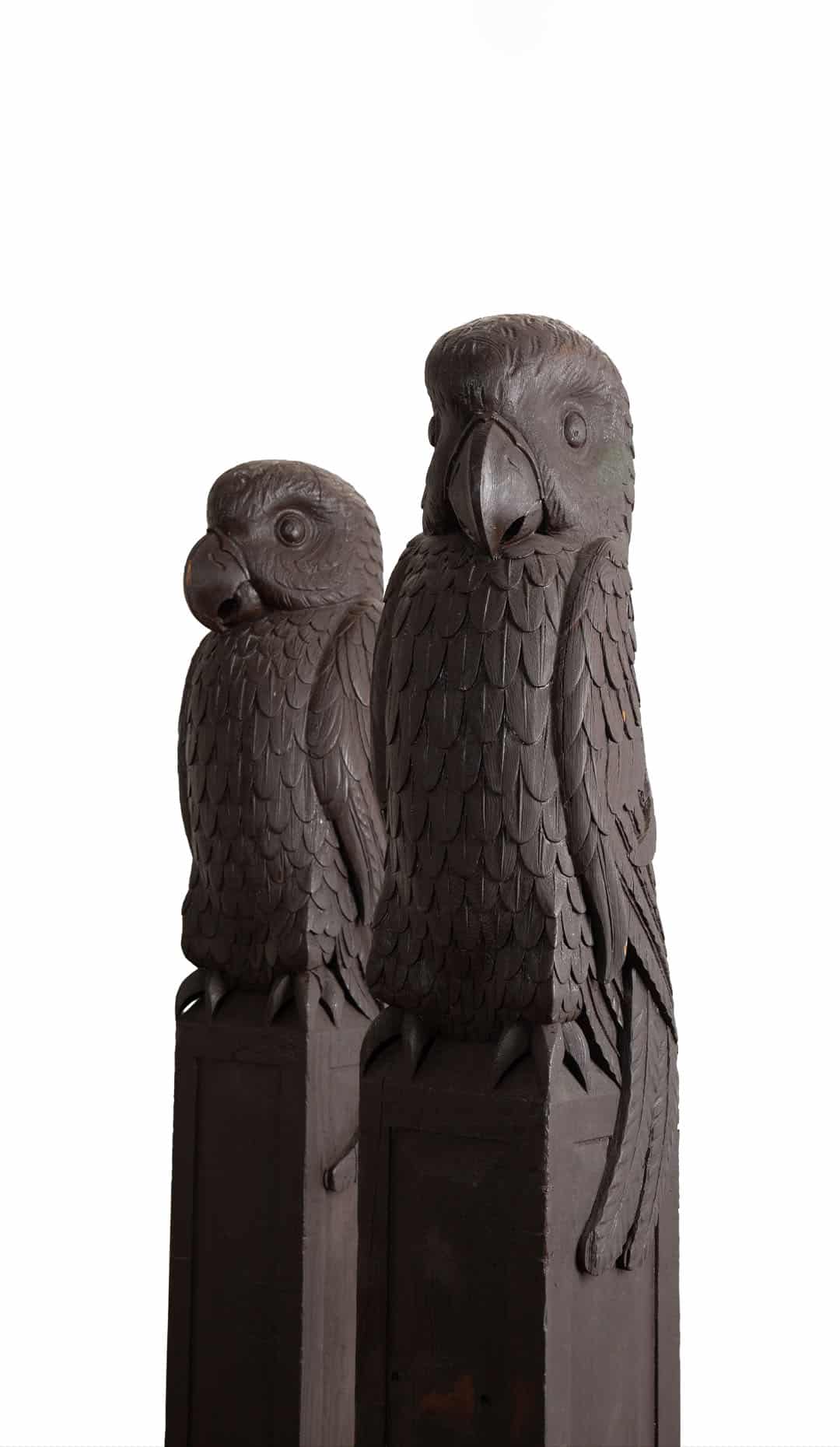 Pair of Monumental 19th Century Carved Wooden Parrot Columns