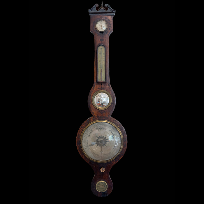 Regency English Black Painted Rosewood Banjo Barometer Circa 1800