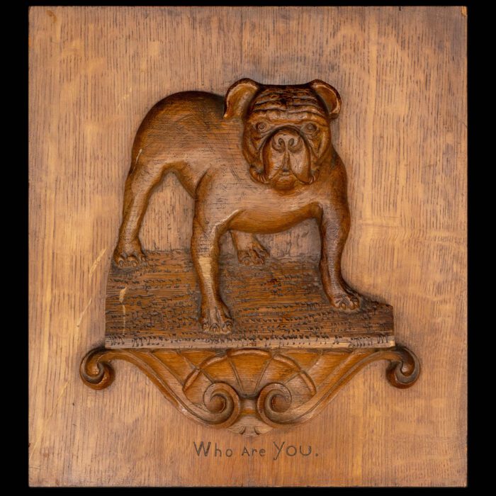 Oak Panel W/ Carved Bull Dog