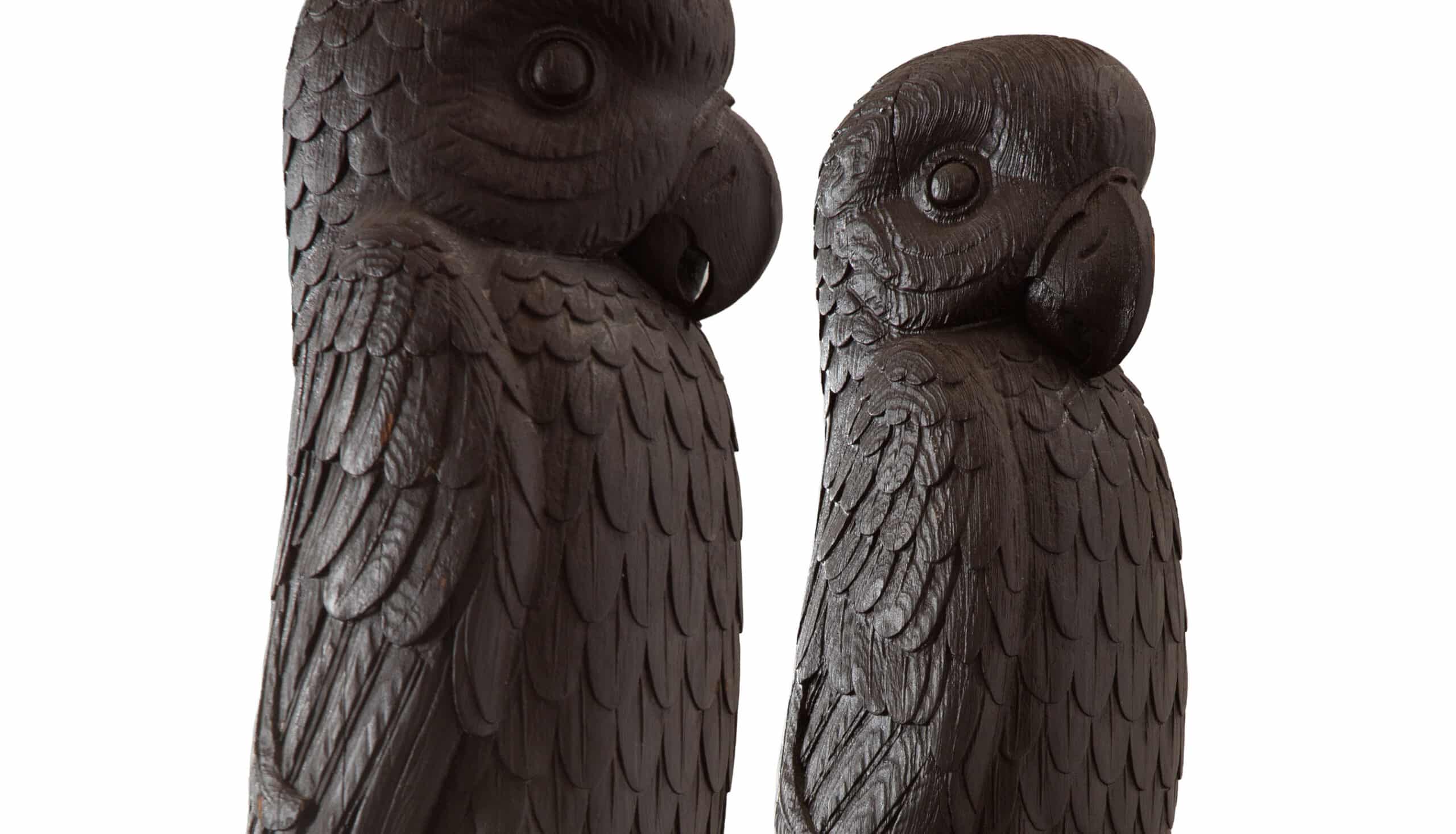 Pair of Monumental 19th Century Carved Wooden Parrot Columns