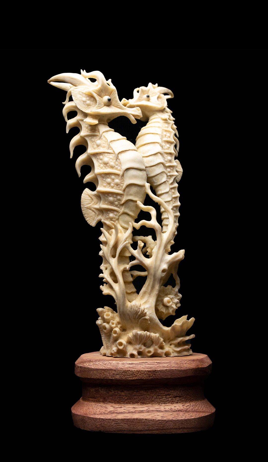 Moose Antler Carving of a Seahorse