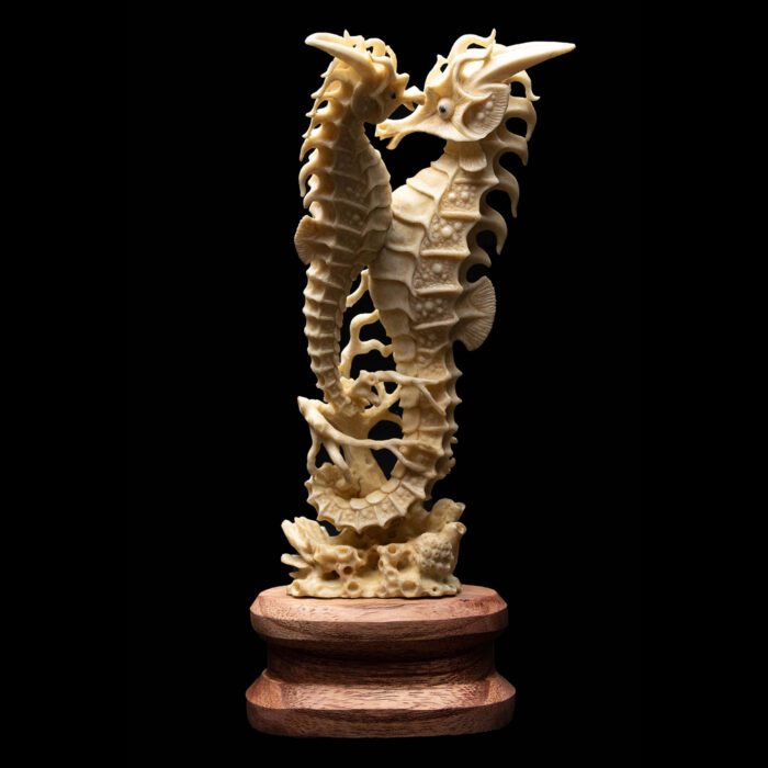Moose Antler Carving of a Seahorse
