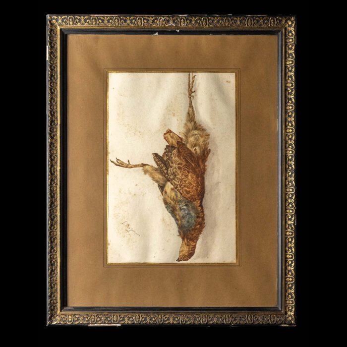 Framed 19th C Gouche of a Deceased Bird Signed Frederic Masson