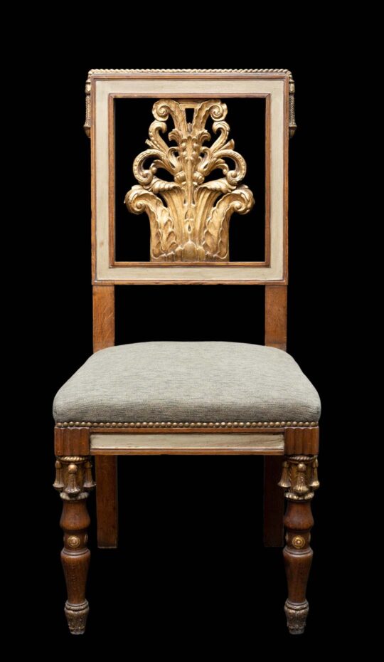 Rare Set 6 Oak Carved Gilt Dining Chairs C.1940 Attributed to Jansen