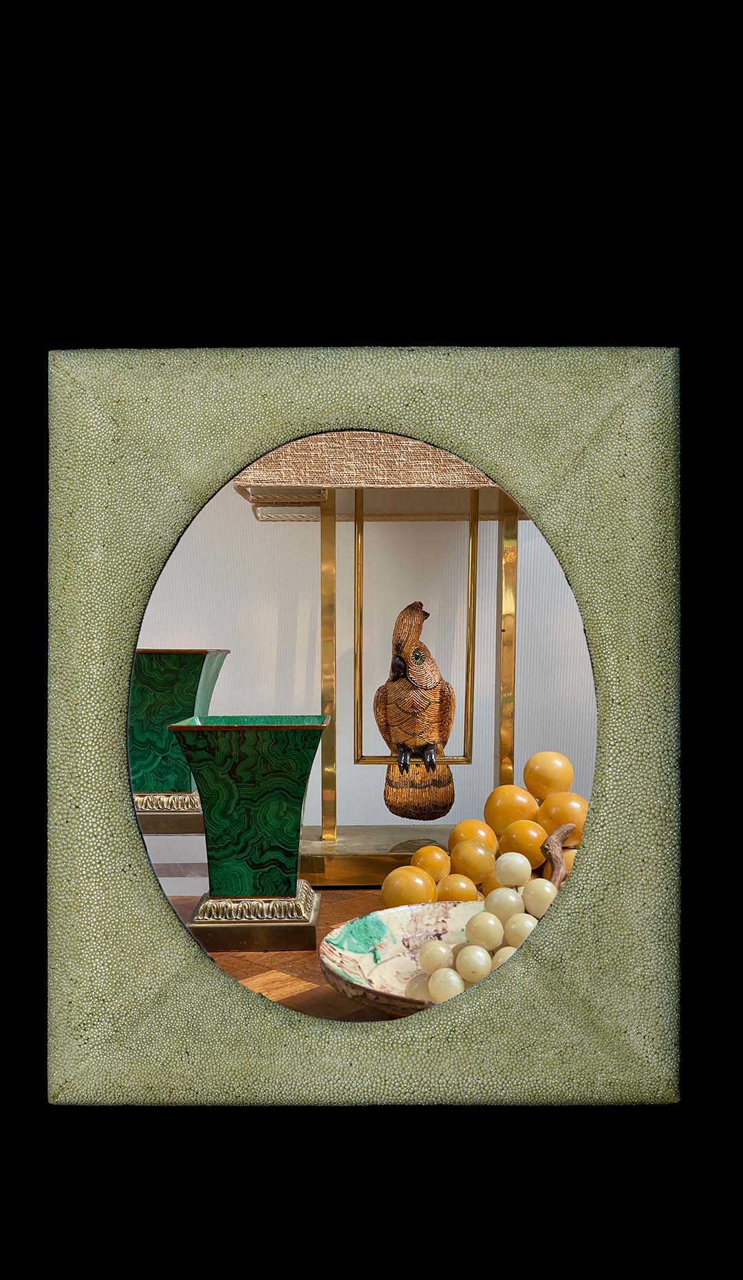 Large Olive Rectangular Shagreen Frame with Oval Glass