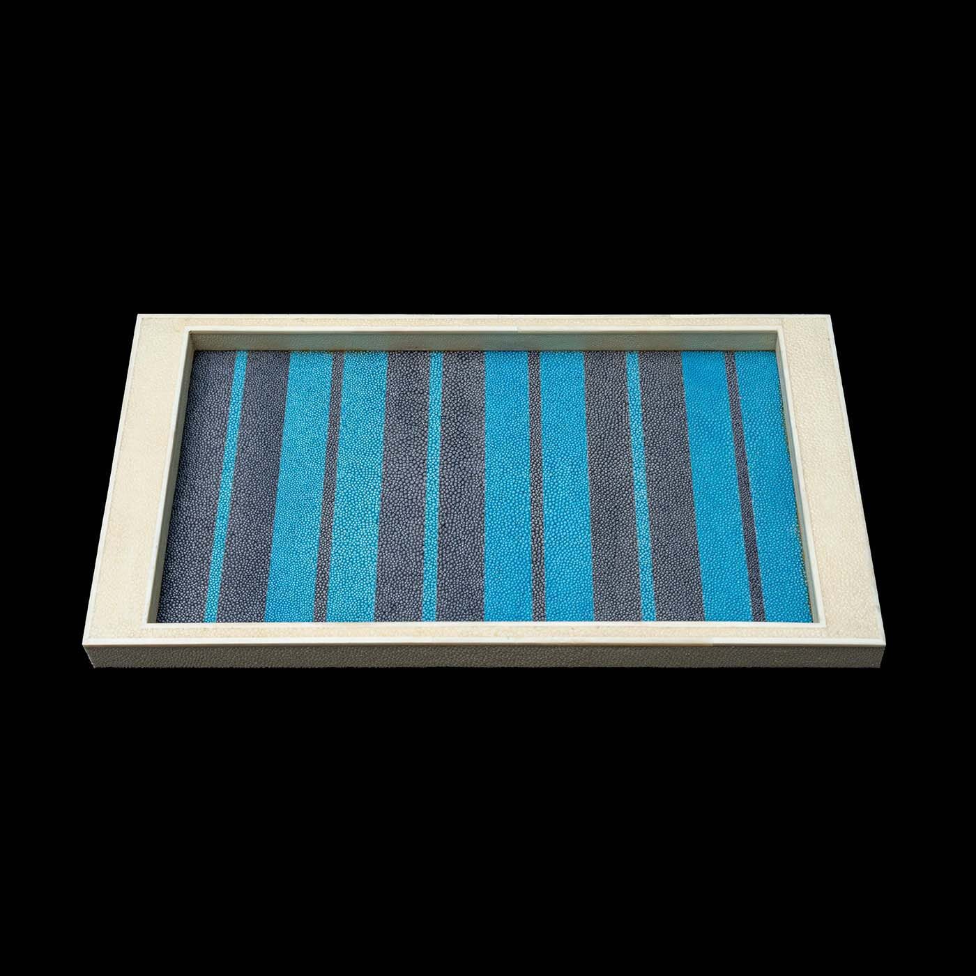 Cream & Blue Grey Stripes Shagreen Tray