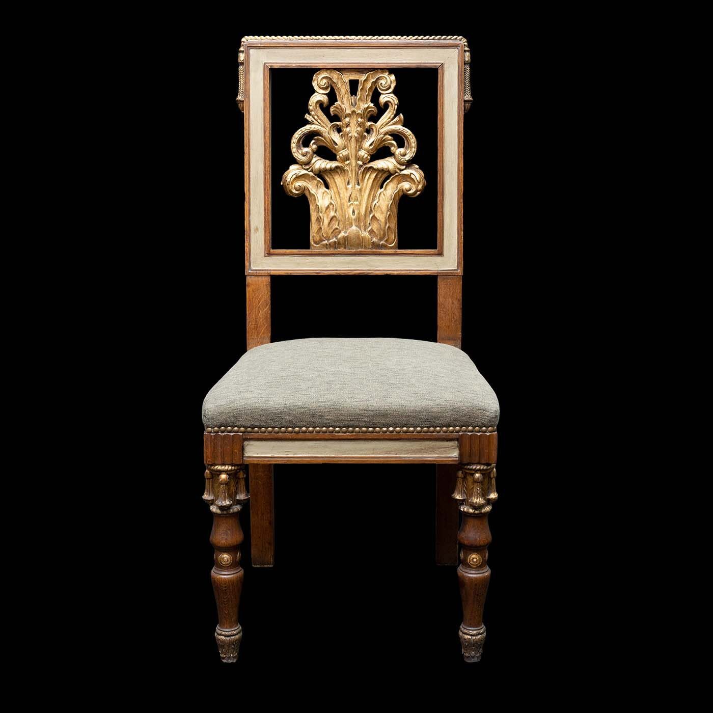 Rare Set 6 Oak Carved Gilt Dining Chairs C.1940 Attributed to Jansen