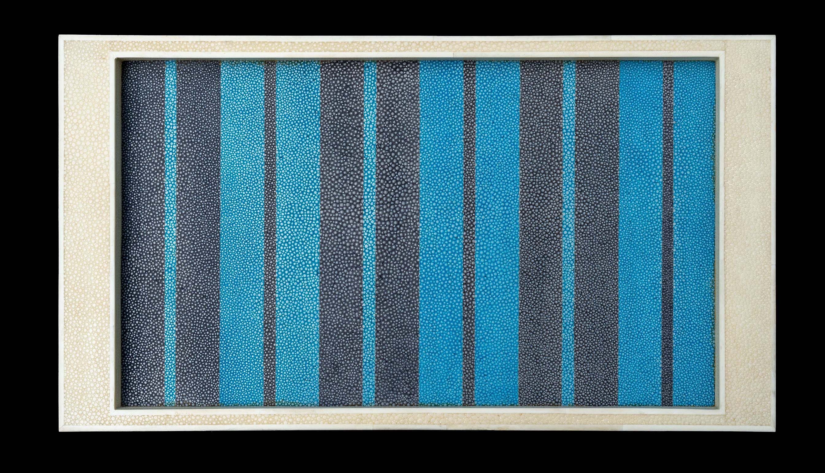 Cream & Blue Grey Stripes Shagreen Tray