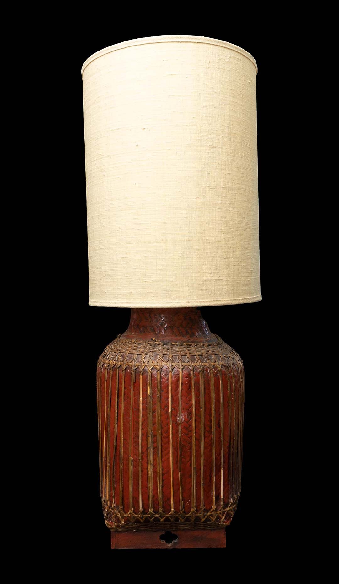 Early Japanese Red Lacquer Basket Mounted as a Lamp