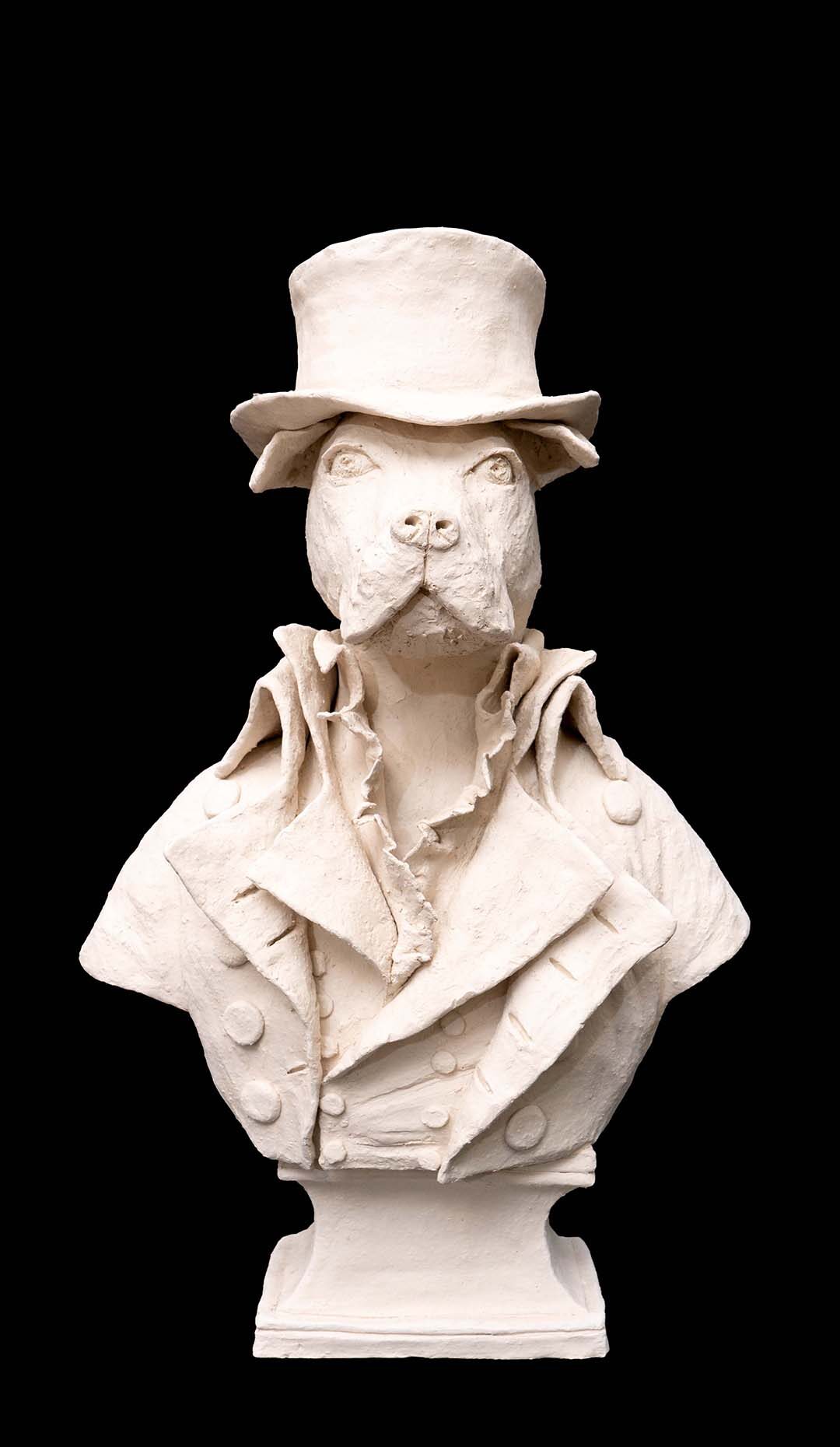 Large Terracotta Anthropomorphic Figure of a Dog wearing a Top Hat
