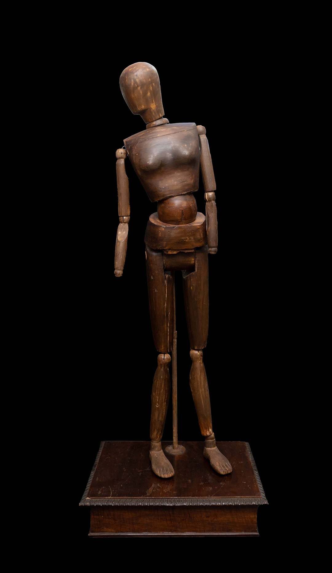 Early 20th Century Carved Wood Mannequin on Carved Wood Base