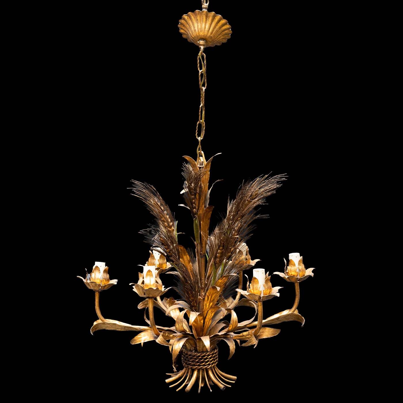 Mid-century Italian gilt wheat chandelier