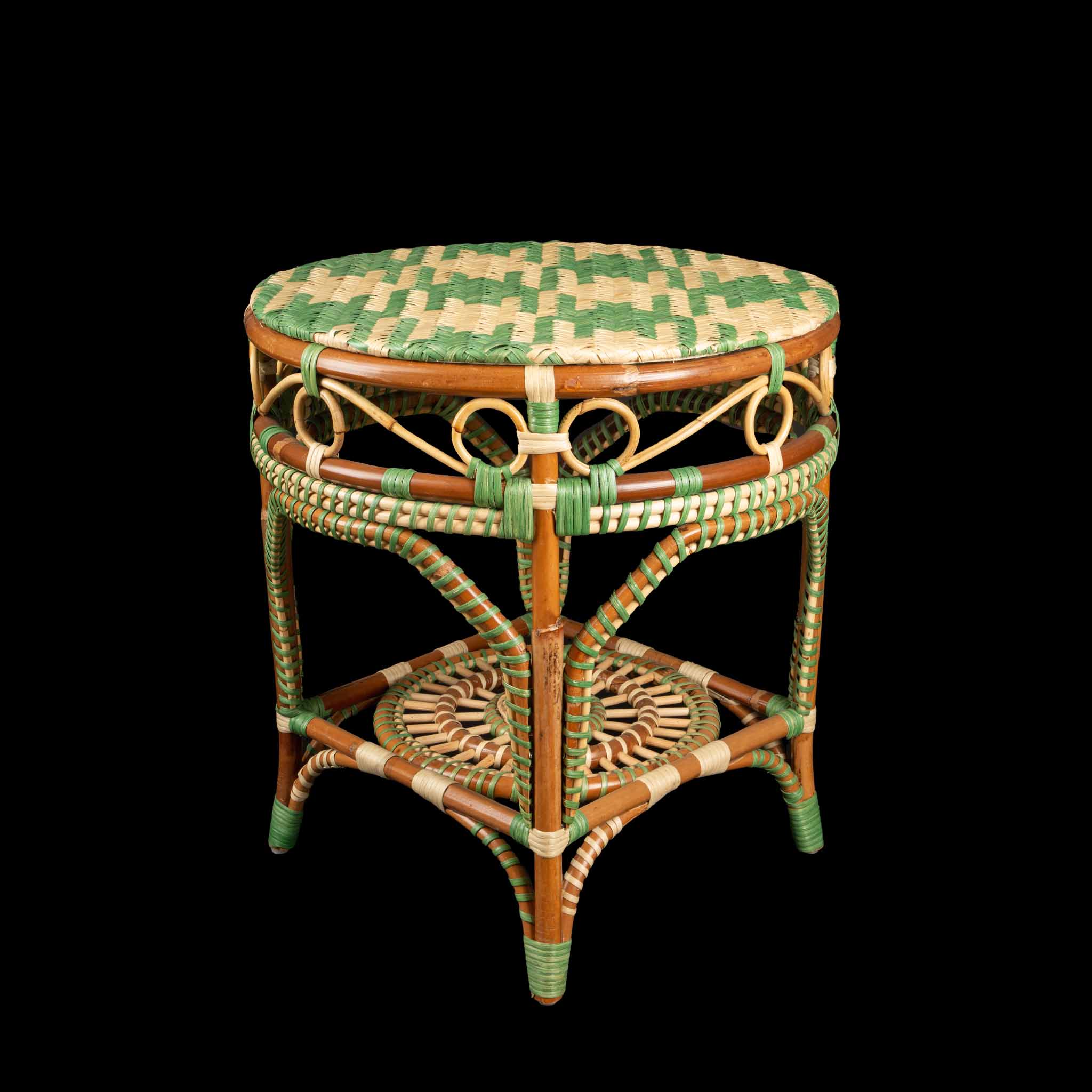 Rattan Houndstooth Side Table, Green and Cream by Creel and Gow