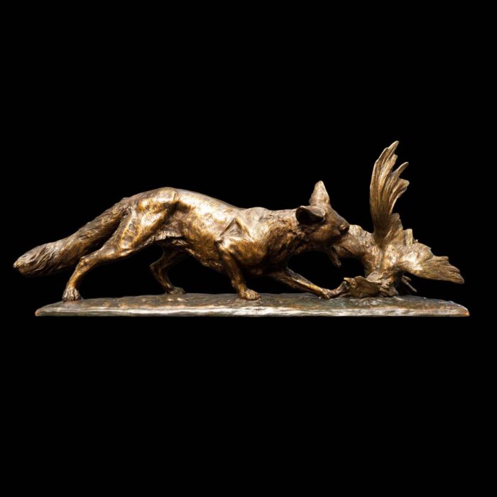 Late 19th Century Bronze Sculpture of a Fox and Chicken by Edward Drouot