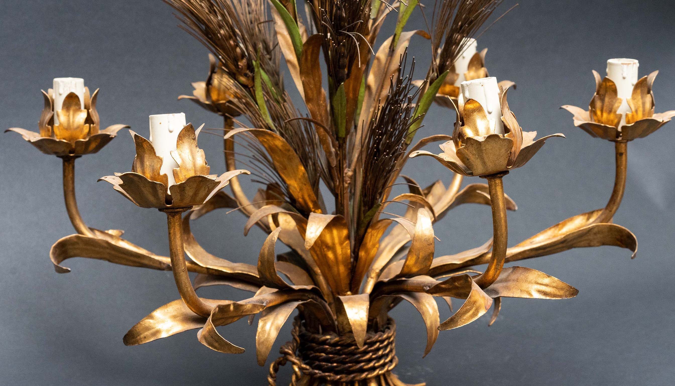 Mid-century Italian gilt wheat chandelier