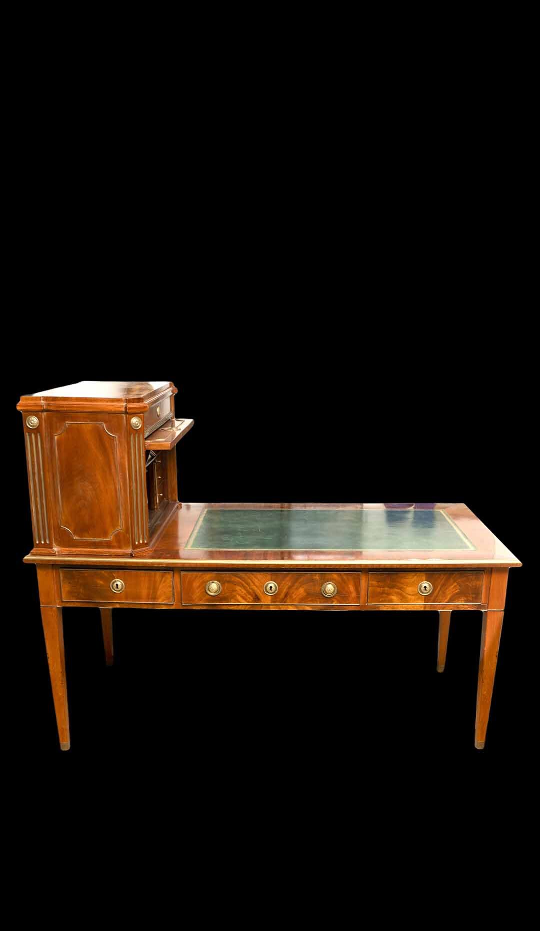 Gilt and Bronze Mounted Mahogany Leather Topped Writing Desk