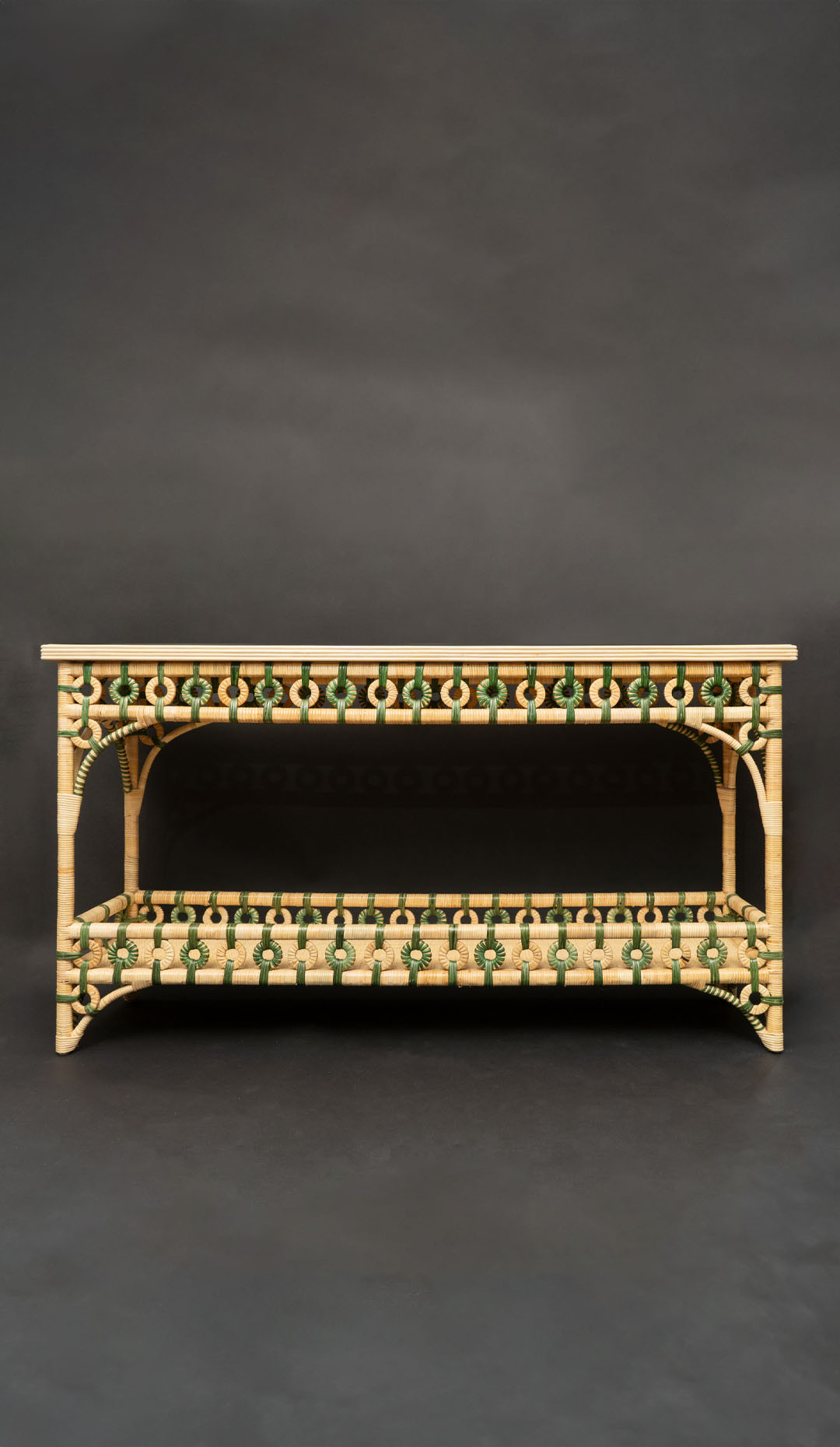 Green and Cream Rattan Console by Creel and Gow