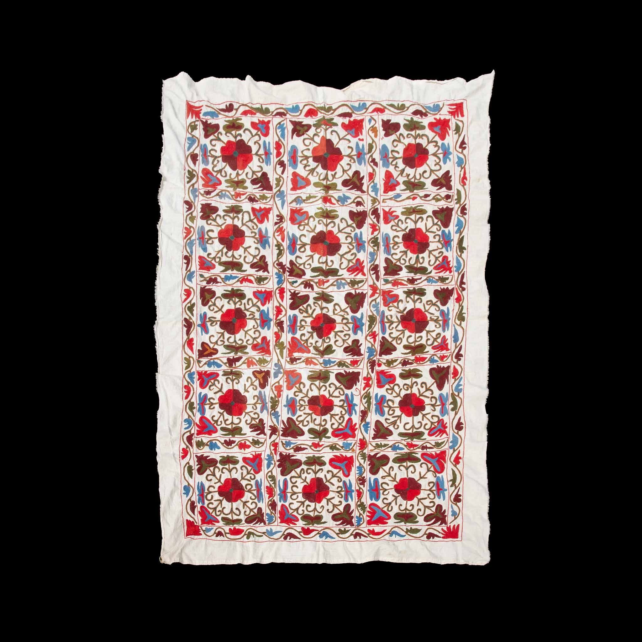 Handmade Vintage Cotton Suzani, Multi-Color