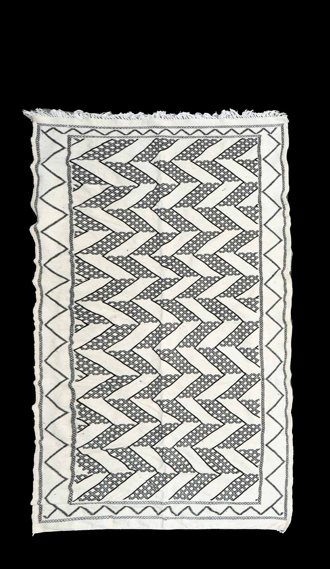 Black and White Moroccan Rug, 9′ 2″ x 5′ 3″