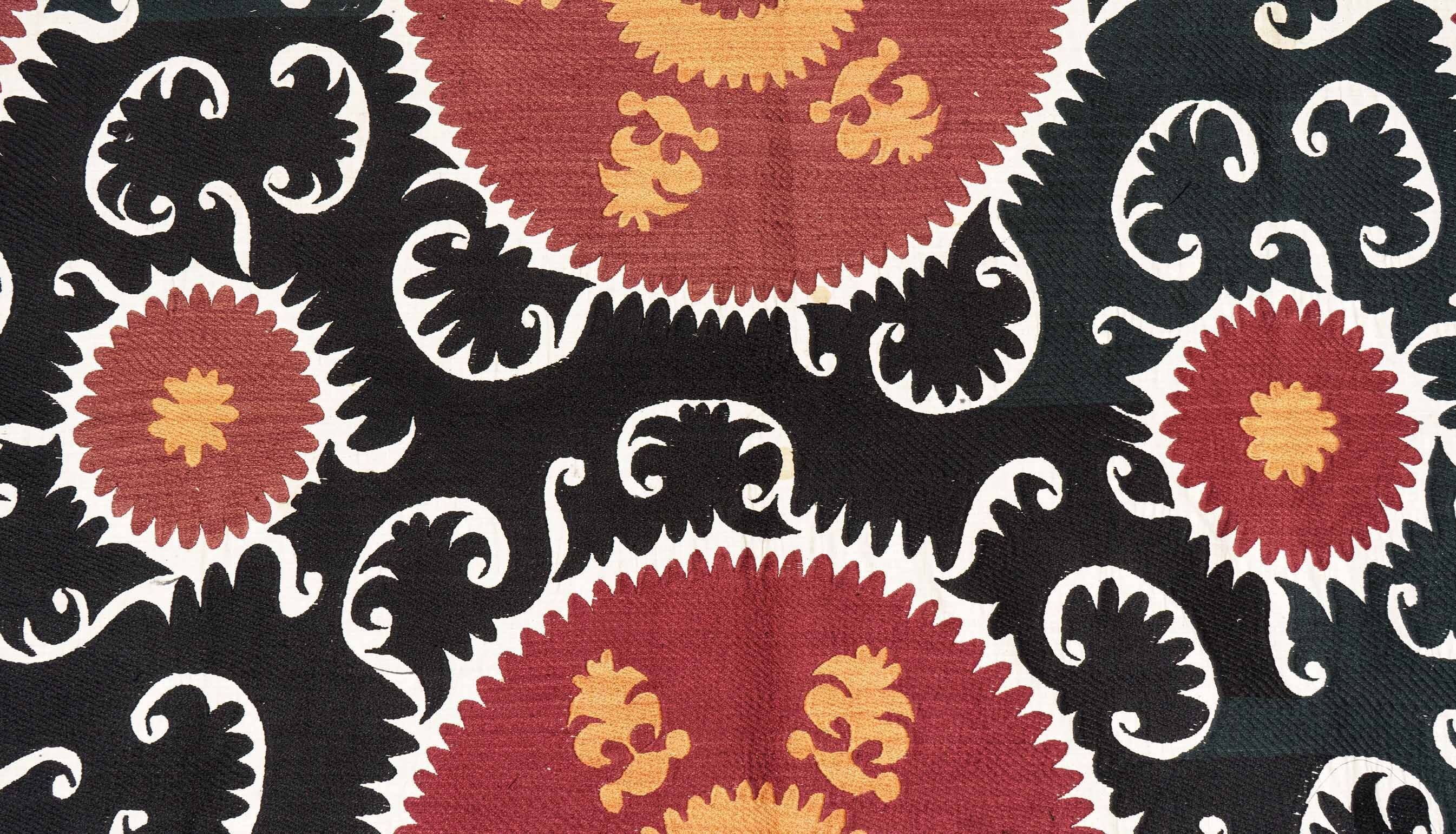 Handmade Vintage Cotton Suzani, Black and Red
