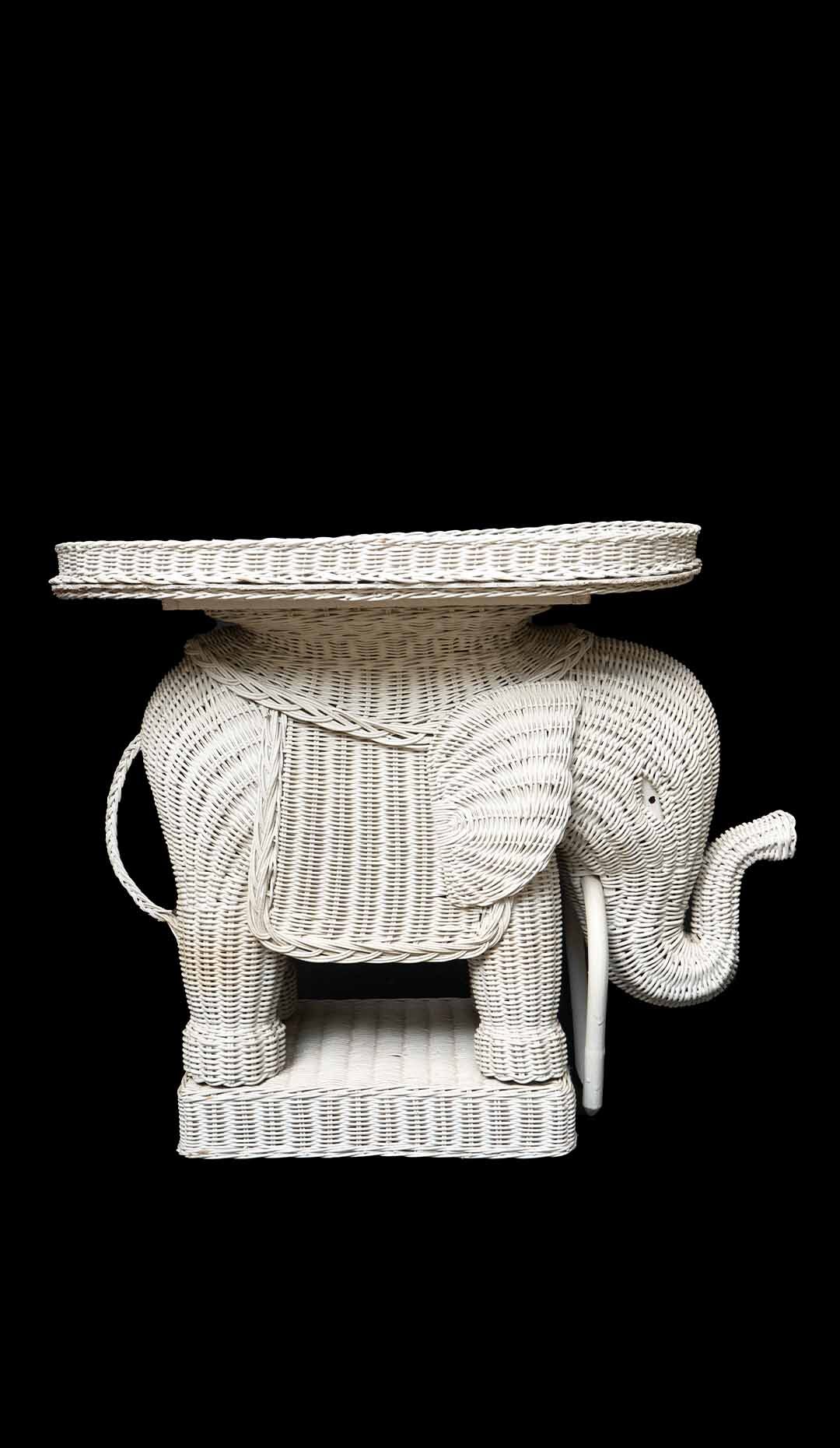 Wicker Elephant Side Table With Removable Tray