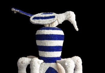 Beaded Ceremonial Headdress From Nigeria, Blue and White