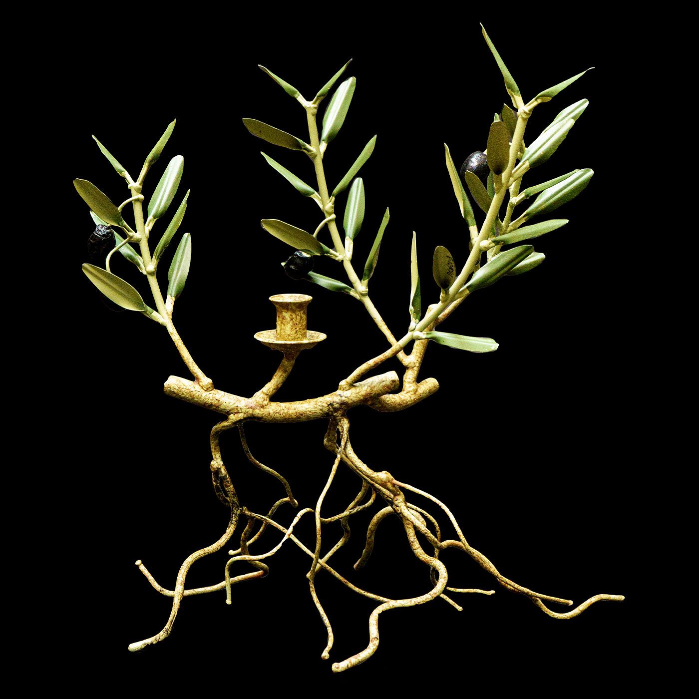 Tall Olive Branch Single Candle Holder