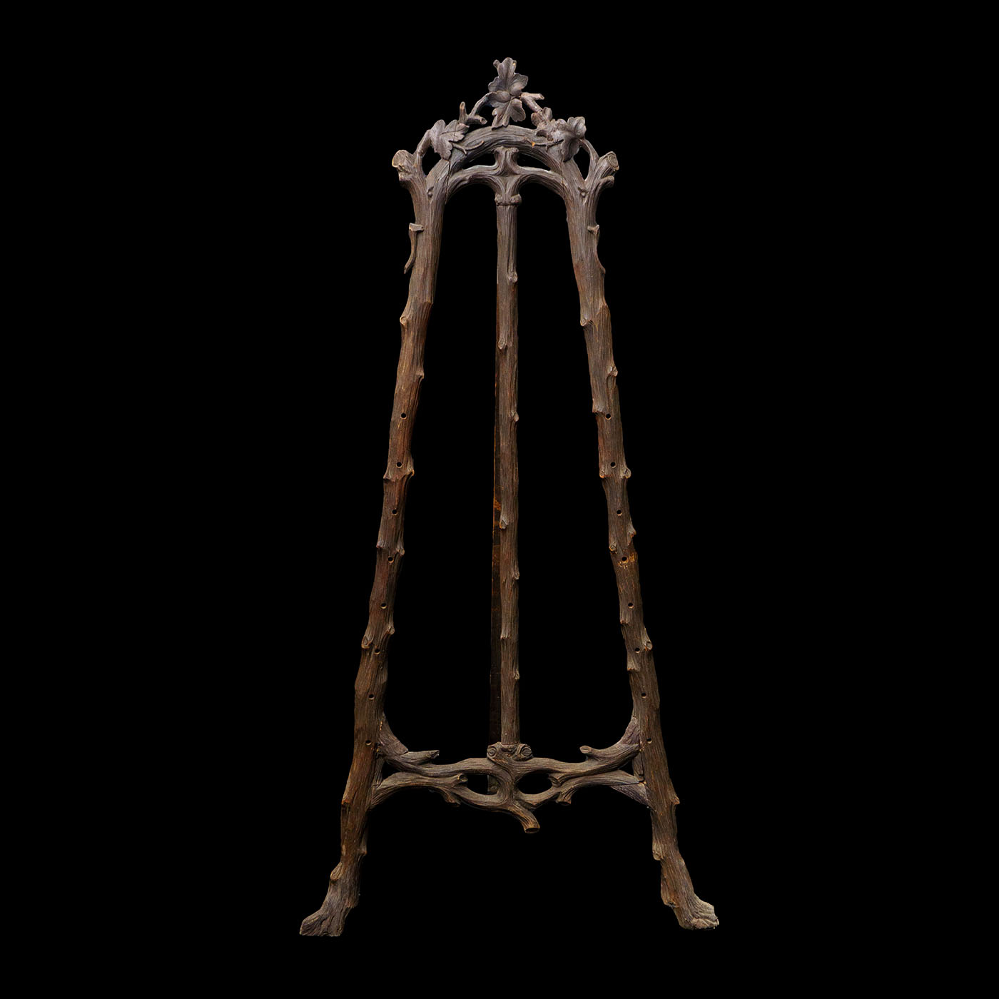 ANTIQUE BLACK FOREST WOODEN PICTURE FRAME EASEL STAND