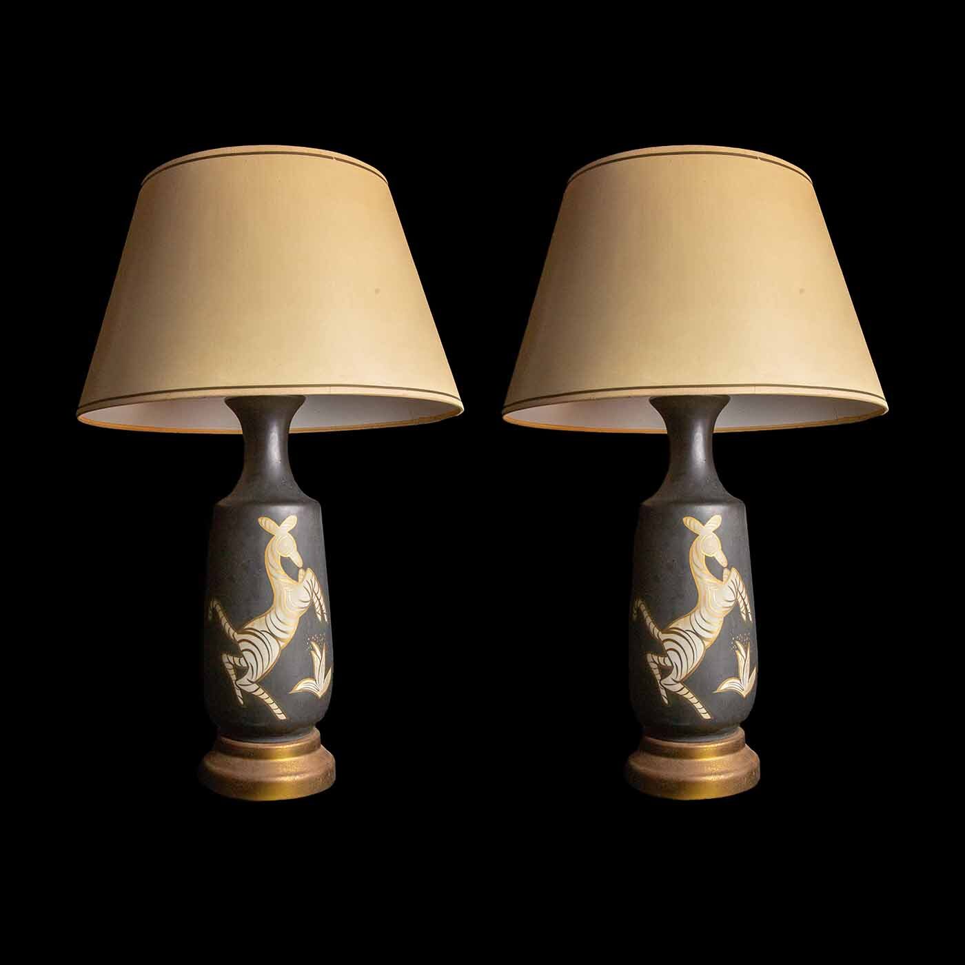 Pair of Mid Century Ceramic Zebra Lamps