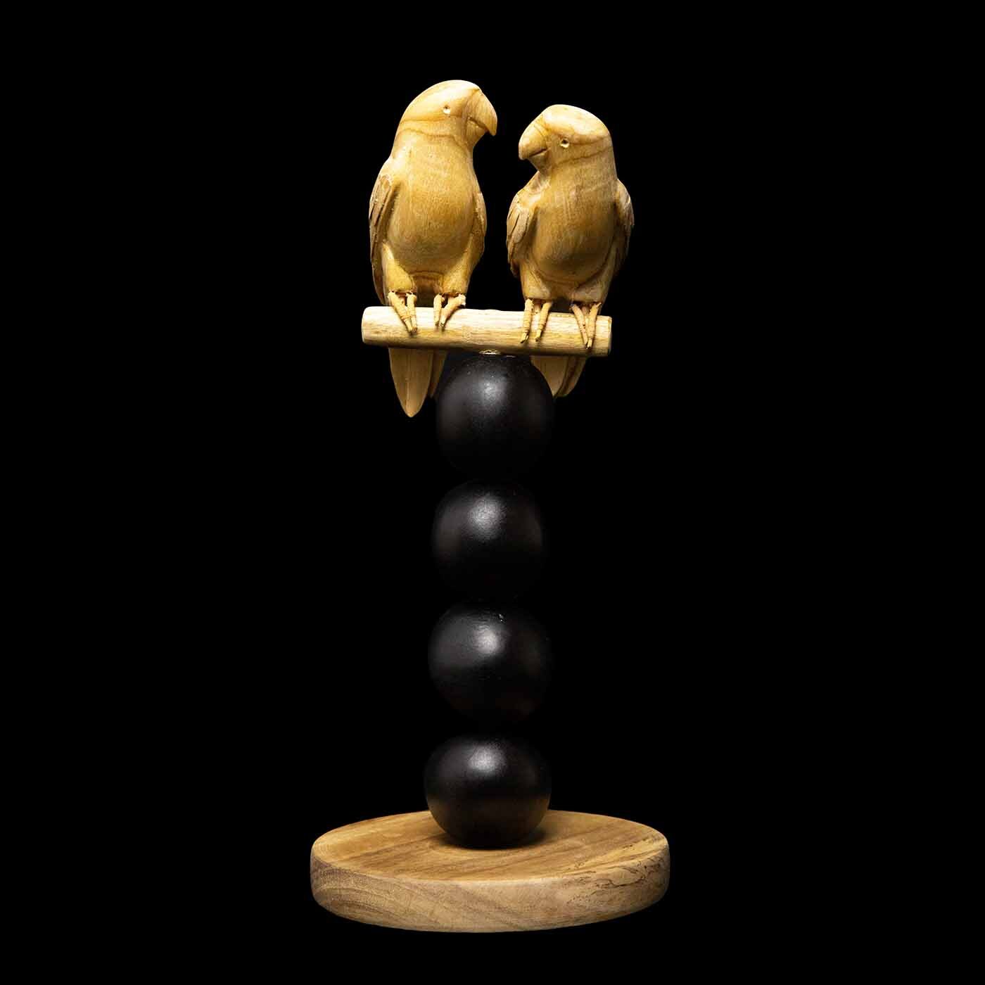 Carved Wooden Birds on a Stand