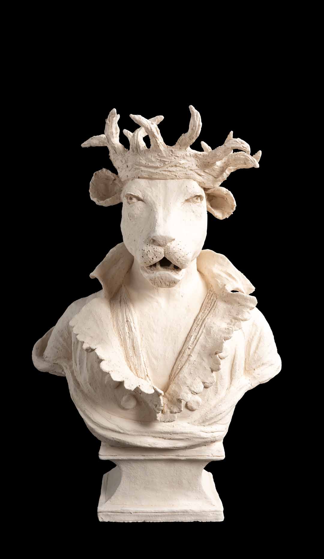 Anthropomorphic Terracotta Lion wearing a Crown of Thorns