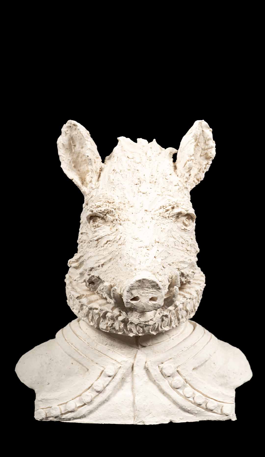 Anthropomorphic Terracotta Bust of a Boar wearing a Ruff